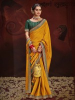 Mustard Vichitra Silk Embroidered Saree